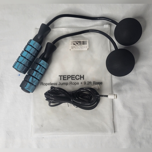 New Tepech Ropeless Jump Rope With 9.2 Ft Rope Weighted Blue Fitness Workout - Picture 4 of 12